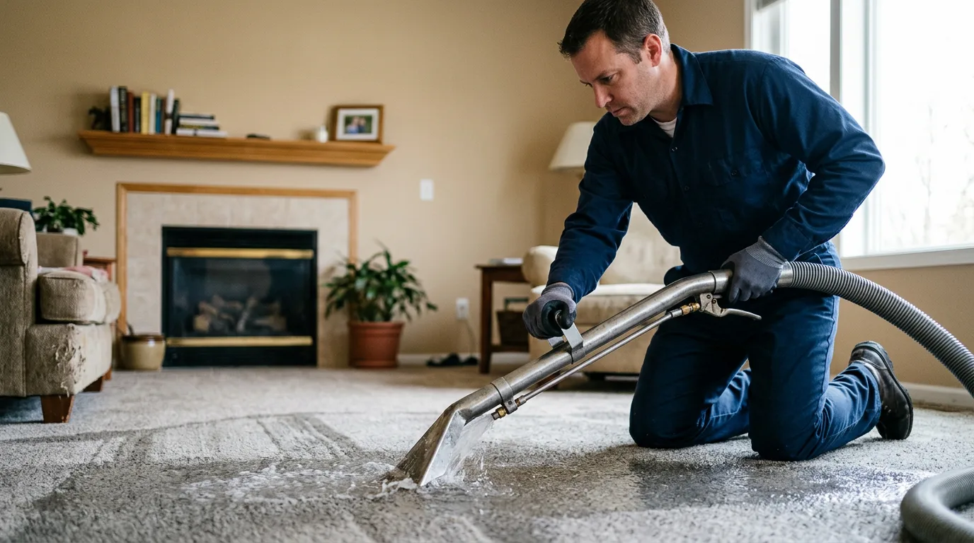Water damage restoration technician working near Rome City, IN